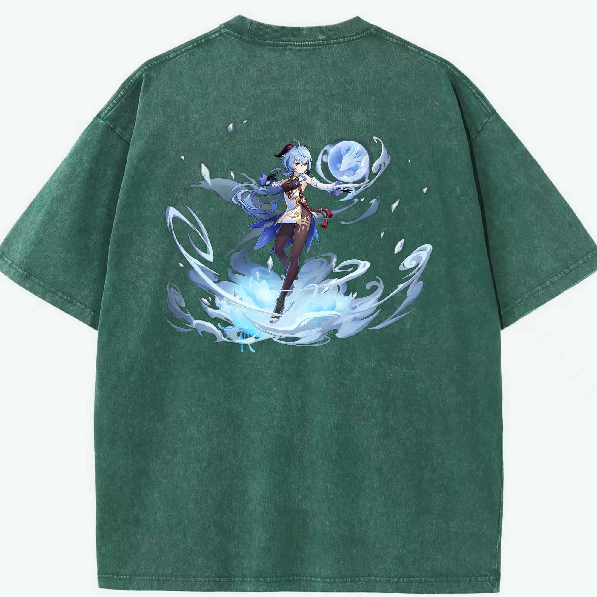 げんし神 甘雨 かんう genshin Ganyu 綿100% ヴィンテージ風 半袖Tシャツ（背面プリント）